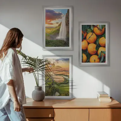 Lot de 3 tableaux pour salon représentant des chutes d'eau de la montagne orange