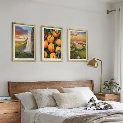Lot de 3 tableaux pour salon représentant des chutes d'eau de la montagne orange