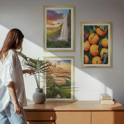 Lot de 3 tableaux pour salon représentant des chutes d'eau de la montagne orange
