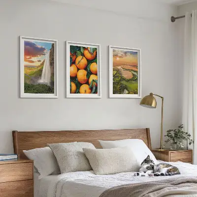 Lot de 3 tableaux pour salon représentant des chutes d'eau de la montagne orange