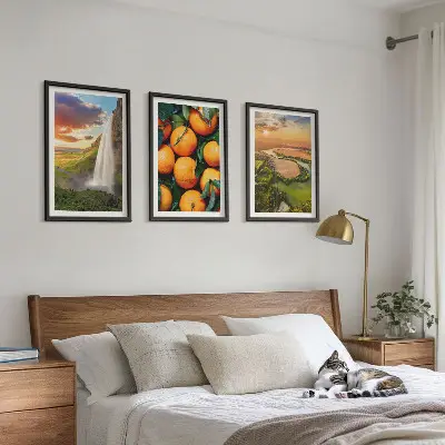 Lot de 3 tableaux pour salon représentant des chutes d'eau de la montagne orange