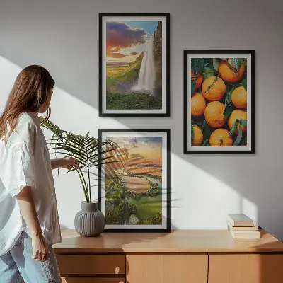 Lot de 3 tableaux pour salon représentant des chutes d'eau de la montagne orange