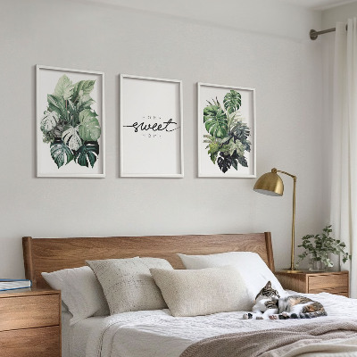 Lot de 3 tableaux pour salon Plantes portant l'inscription « Douce maison »