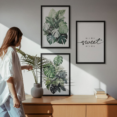 Lot de 3 tableaux pour salon Plantes portant l'inscription « Douce maison »