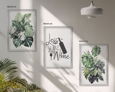 Lot de 3 tableaux pour salon Feuilles de plante vert vin