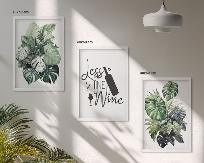 Lot de 3 tableaux pour salon Feuilles de plante vert vin