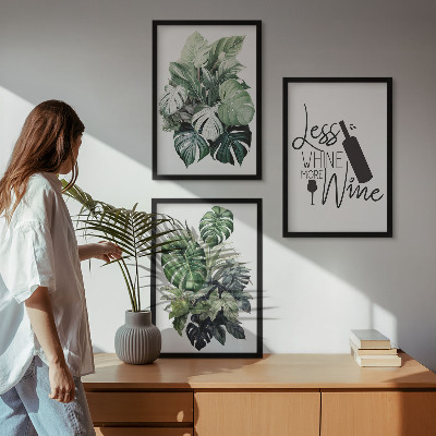 Lot de 3 tableaux pour salon Feuilles de plante vert vin