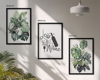 Lot de 3 tableaux pour salon Feuilles de plante vert vin