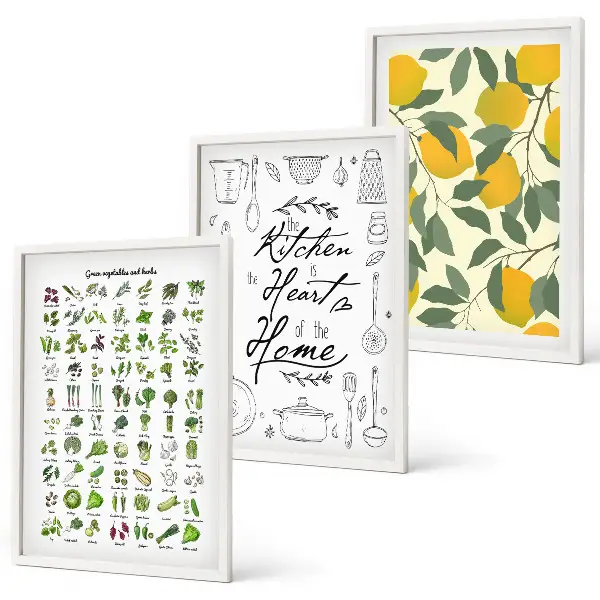 Cadre photo mural représentant des herbes aromatiques de cuisine peintes au citron