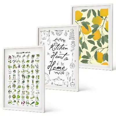 Cadre photo mural représentant des herbes aromatiques de cuisine peintes au citron