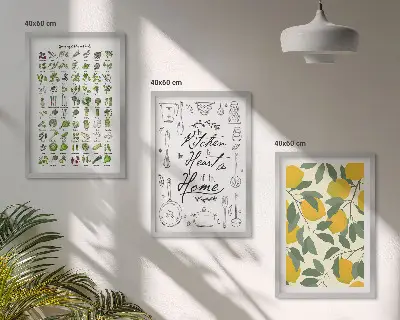 Cadre photo mural représentant des herbes aromatiques de cuisine peintes au citron