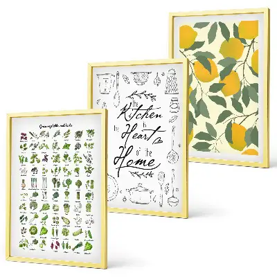 Cadre photo mural représentant des herbes aromatiques de cuisine peintes au citron