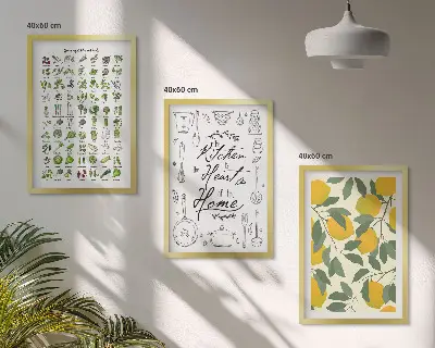 Cadre photo mural représentant des herbes aromatiques de cuisine peintes au citron