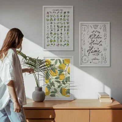 Cadre photo mural représentant des herbes aromatiques de cuisine peintes au citron