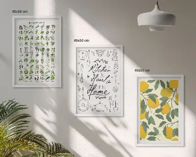 Cadre photo mural représentant des herbes aromatiques de cuisine peintes au citron