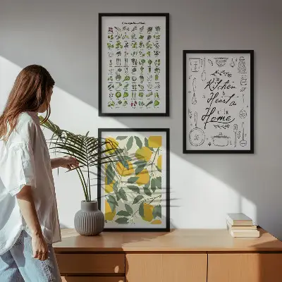 Cadre photo mural représentant des herbes aromatiques de cuisine peintes au citron
