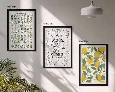 Cadre photo mural représentant des herbes aromatiques de cuisine peintes au citron