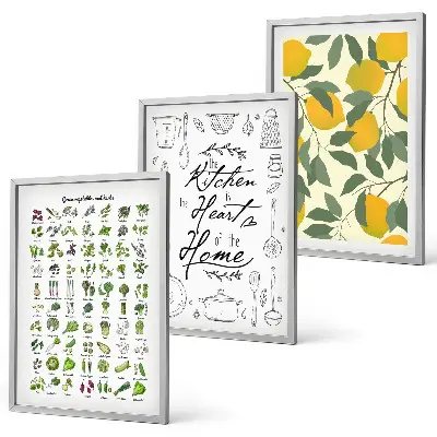 Cadre photo mural représentant des herbes aromatiques de cuisine peintes au citron