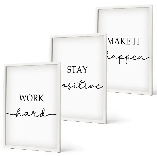 Lot de 3 tableaux pour salon avec inscriptions minimalistes et motivantes