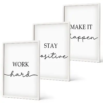 Lot de 3 tableaux pour salon avec inscriptions minimalistes et motivantes