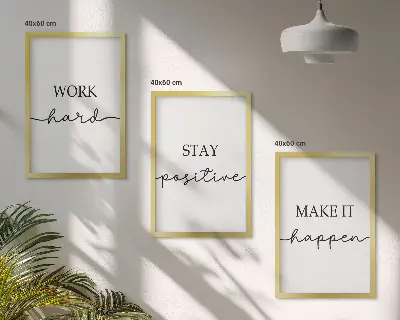 Lot de 3 tableaux pour salon avec inscriptions minimalistes et motivantes
