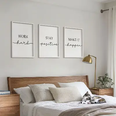 Lot de 3 tableaux pour salon avec inscriptions minimalistes et motivantes