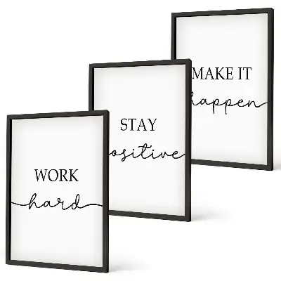 Lot de 3 tableaux pour salon avec inscriptions minimalistes et motivantes