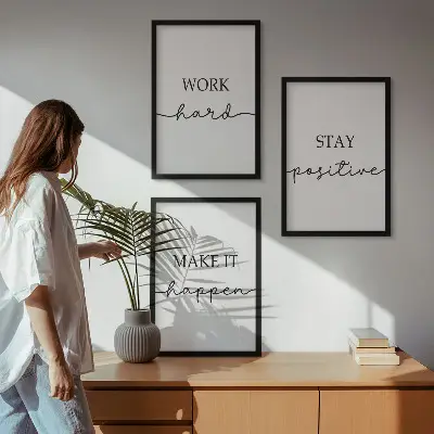 Lot de 3 tableaux pour salon avec inscriptions minimalistes et motivantes