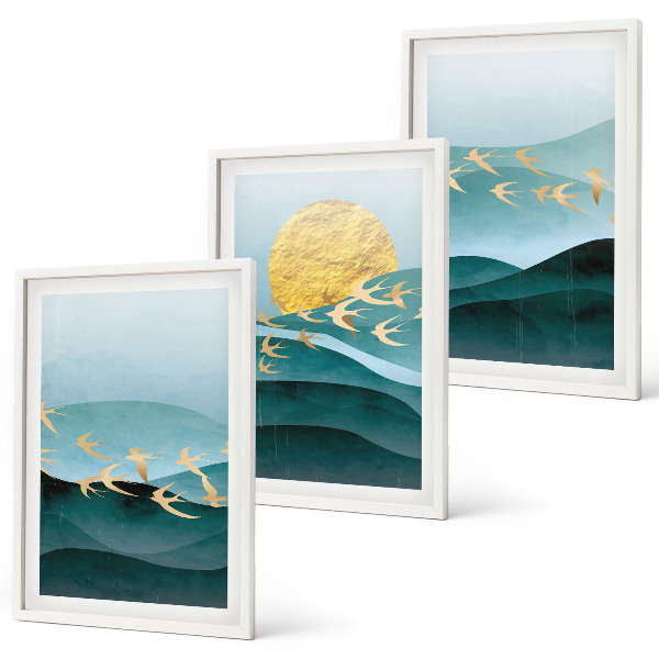 Lot de 3 tableaux pour salon Paysages abstraits de coucher de soleil