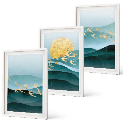 Lot de 3 tableaux pour salon Paysages abstraits de coucher de soleil