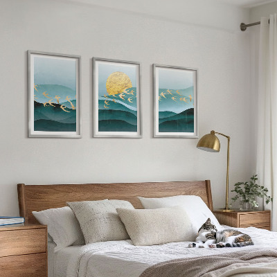 Lot de 3 tableaux pour salon Paysages abstraits de coucher de soleil