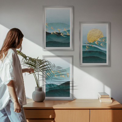 Lot de 3 tableaux pour salon Paysages abstraits de coucher de soleil