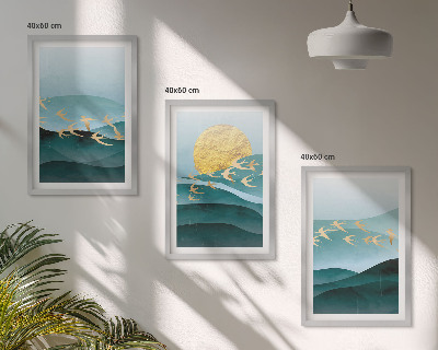 Lot de 3 tableaux pour salon Paysages abstraits de coucher de soleil