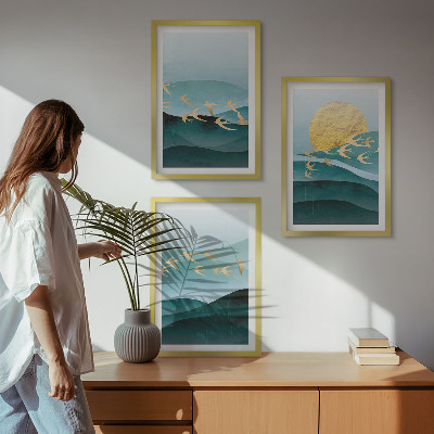 Lot de 3 tableaux pour salon Paysages abstraits de coucher de soleil