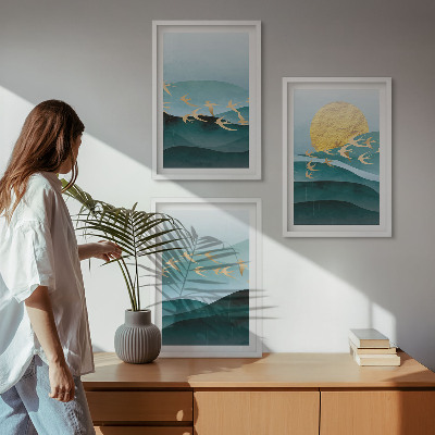 Lot de 3 tableaux pour salon Paysages abstraits de coucher de soleil