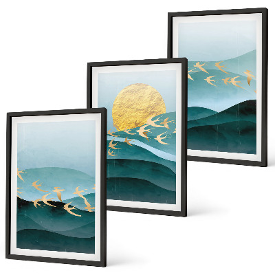 Lot de 3 tableaux pour salon Paysages abstraits de coucher de soleil