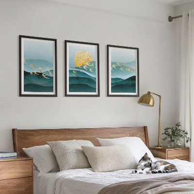 Lot de 3 tableaux pour salon Paysages abstraits de coucher de soleil