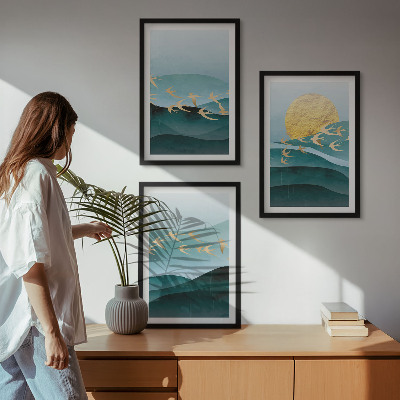 Lot de 3 tableaux pour salon Paysages abstraits de coucher de soleil