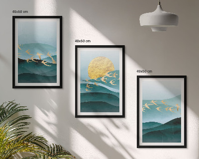 Lot de 3 tableaux pour salon Paysages abstraits de coucher de soleil