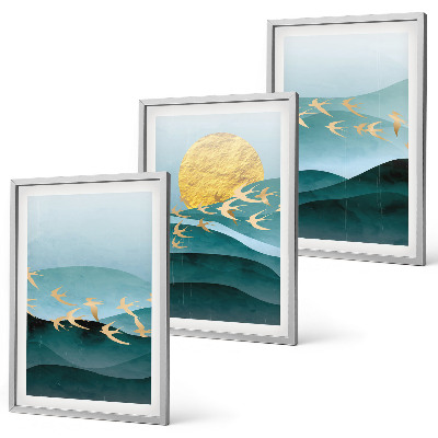 Lot de 3 tableaux pour salon Paysages abstraits de coucher de soleil