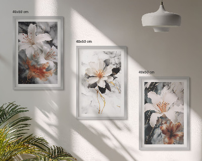 Lot de 3 tableaux pour salon Fleurs marbre blanc noir