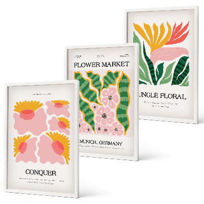 Lot de 3 tableaux pour salon Affiches modernes de fleurs et de feuilles