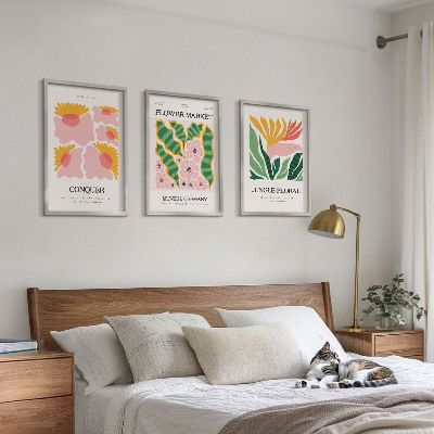 Lot de 3 tableaux pour salon Affiches modernes de fleurs et de feuilles