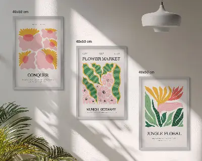 Lot de 3 tableaux pour salon affiches modernes avec motifs de fleurs et de feuilles