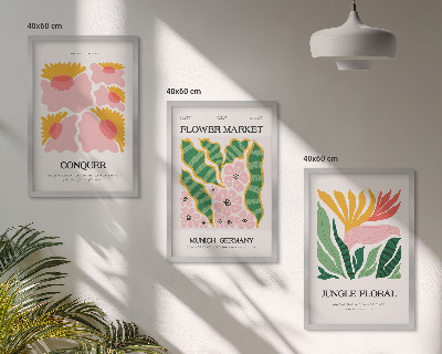Lot de 3 tableaux pour salon Affiches modernes de fleurs et de feuilles