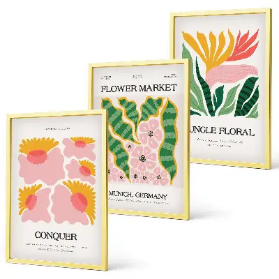 Lot de 3 tableaux pour salon affiches modernes avec motifs de fleurs et de feuilles