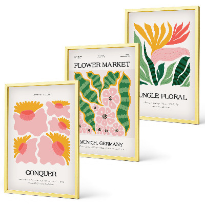 Lot de 3 tableaux pour salon Affiches modernes de fleurs et de feuilles