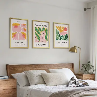 Lot de 3 tableaux pour salon affiches modernes avec motifs de fleurs et de feuilles
