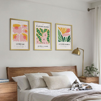 Lot de 3 tableaux pour salon Affiches modernes de fleurs et de feuilles