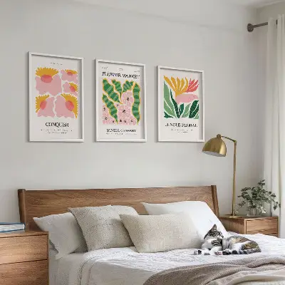 Lot de 3 tableaux pour salon affiches modernes avec motifs de fleurs et de feuilles